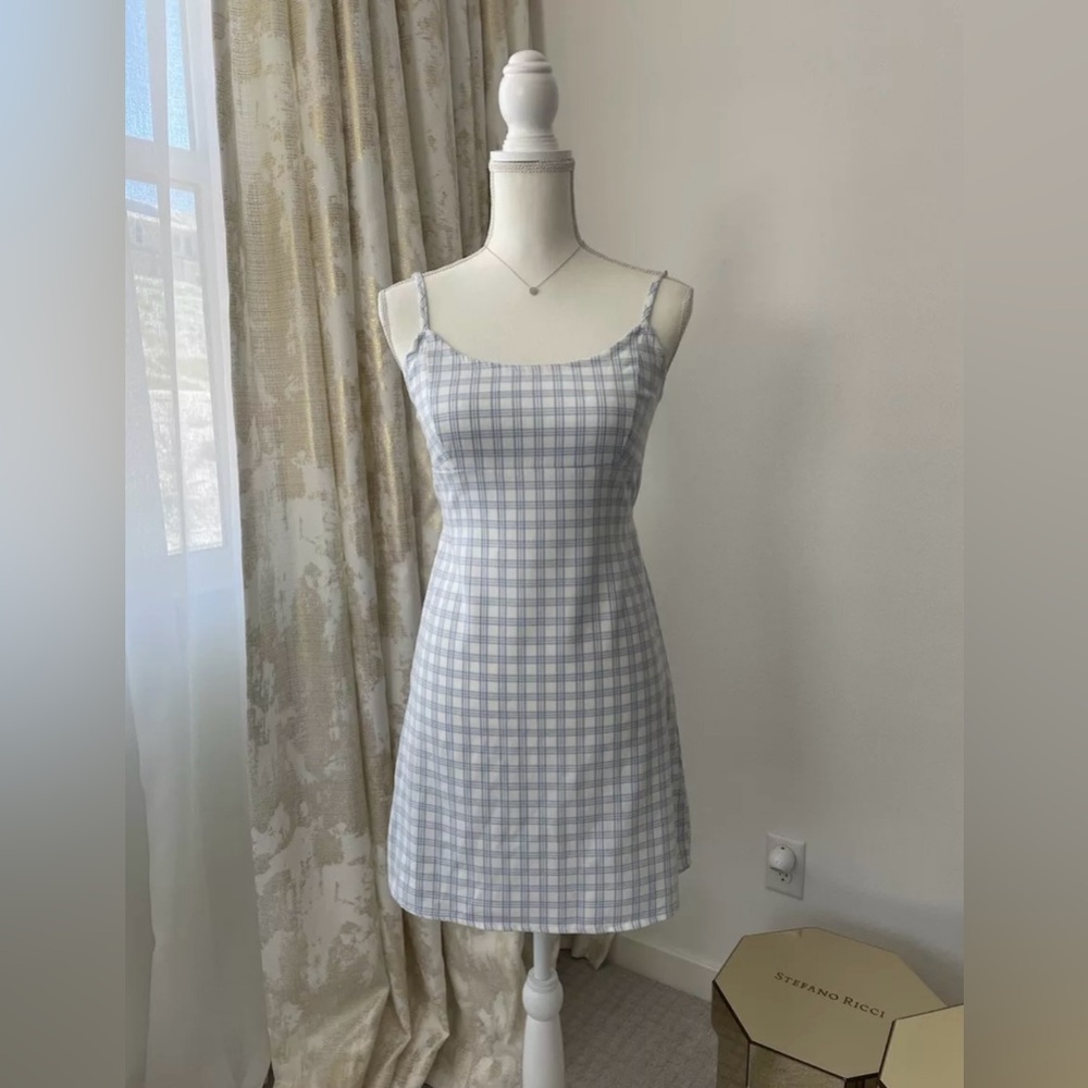 BNWOT BRANDY MELVILLE WHITE/ LIGHT BLUE PLAID COLEEN MINI DRESS